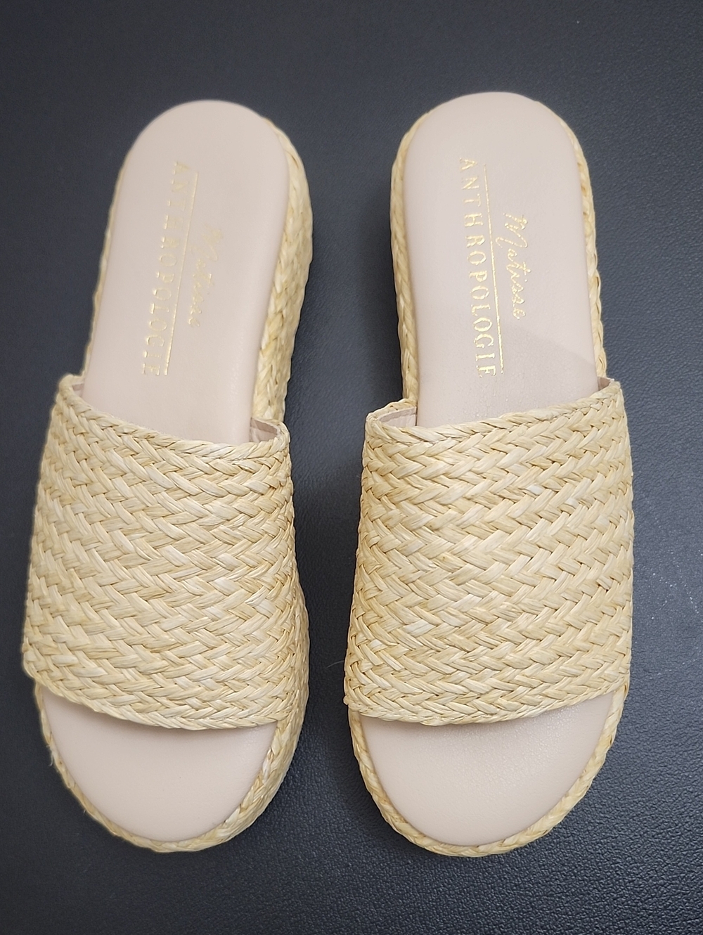 Matisse x Anthropologie Montego Woven Raffia Platform Slide Sandals